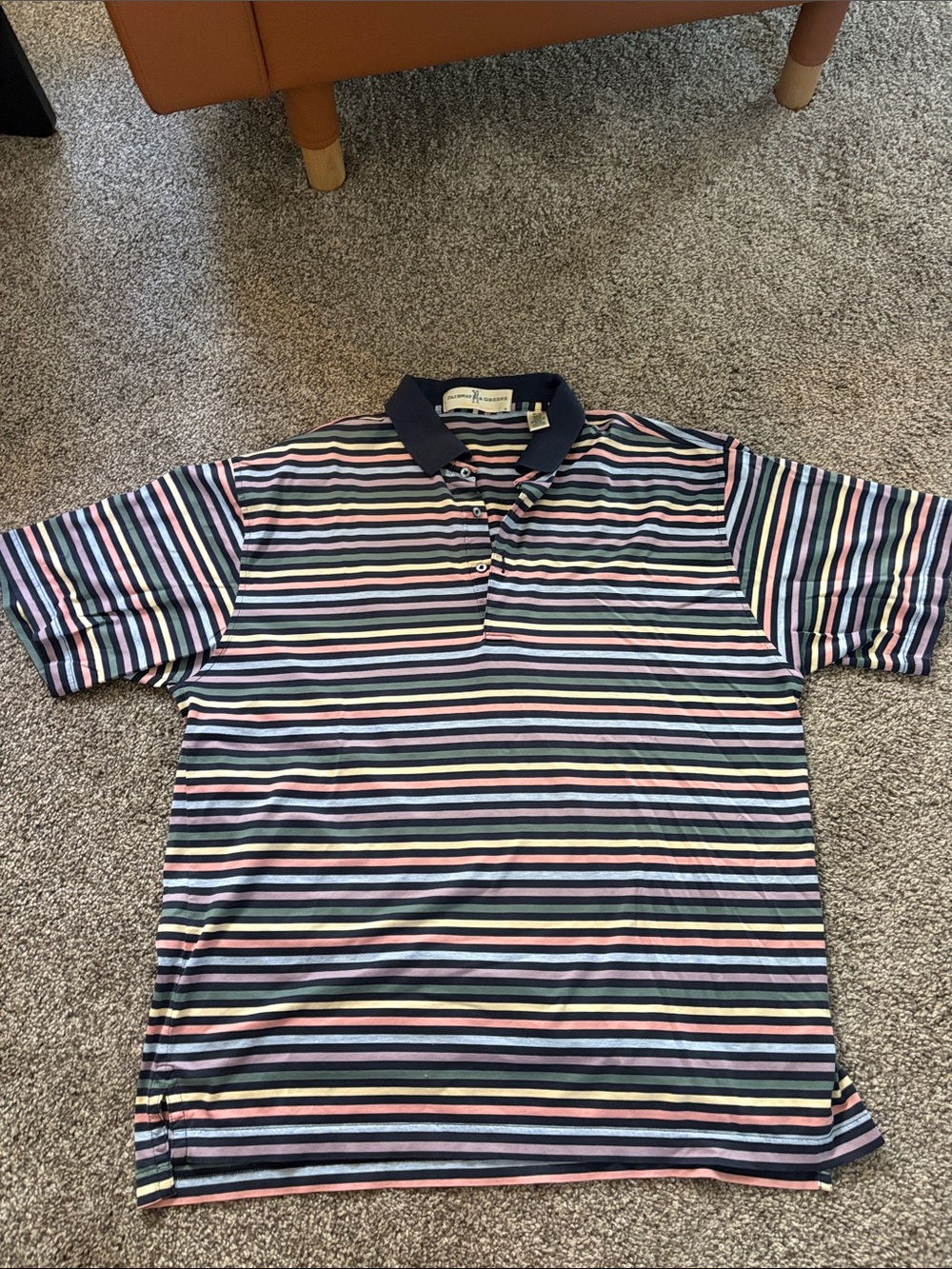 Fairway & Greene Navy Polo with Pastel Stripe Bands